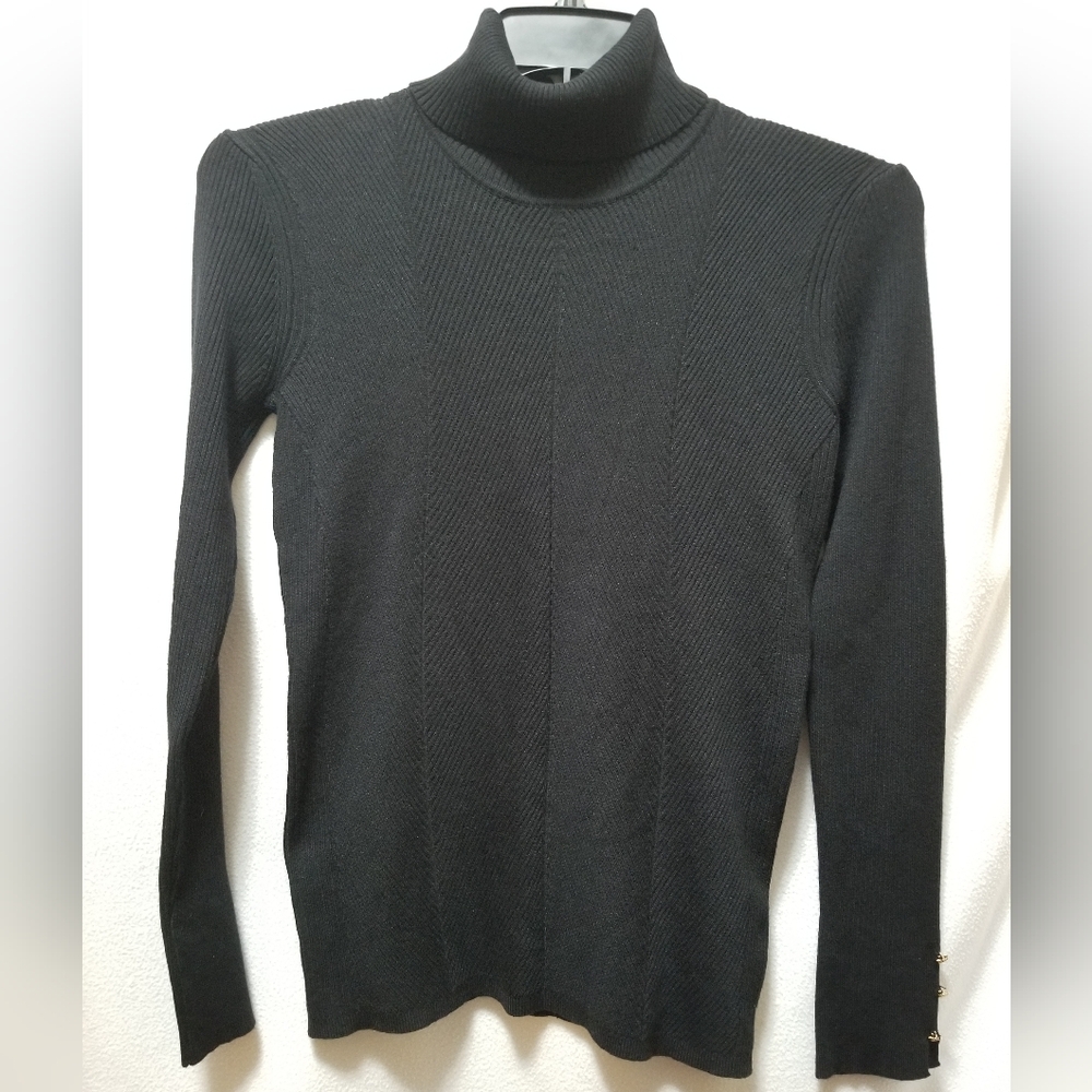 Black Turtleneck Sweater With Gold Buttons